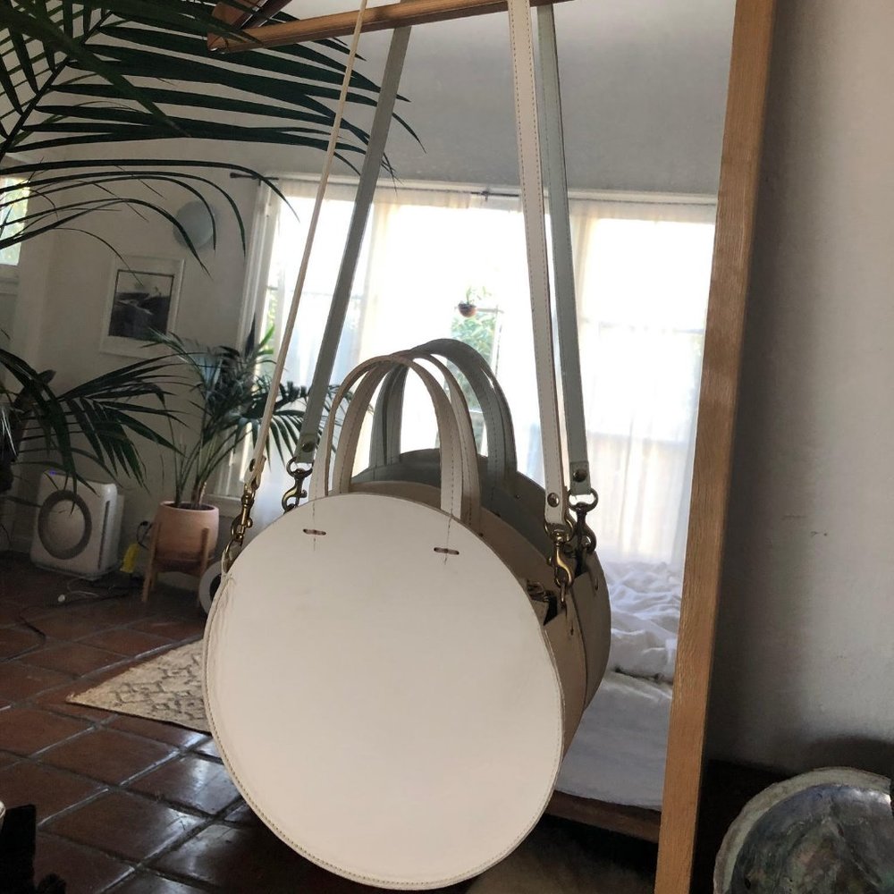 Clare V. Petit Alistair round white leather bag